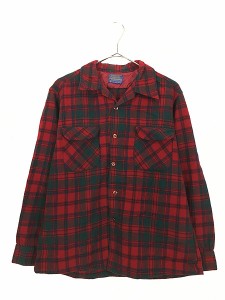 古着 60s Pendleton タータン チェック 開襟 ボックス ウール シャツ L