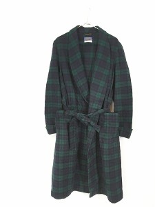 古着 70s USA製 Pendleton ブラックウォッチ チェック ショール カラー ウール ガウン コート 羽織 M