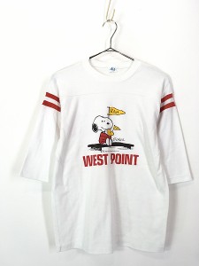 古着 80s USA製 Snoopy 貴重 「WEST POINT」 ミリタリー キャラクター フットボール Tシャツ 七分袖 S