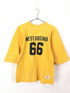 古着 70s USA製 Champion 「WEST VIRGINIA」 ナンバリング 100%コットン フットボール Tシャツ M 古着