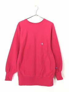 古着 90s USA製 Champion Reverse Weave 青目 ワンポイント リバース スウェット ピンク L 古着