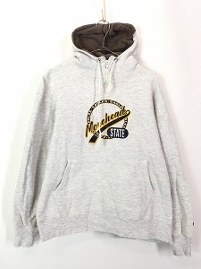 古着 90s USA製 Champion 「Morehead State」 ショート ジップ カレッジ スウェット パーカー L 古着