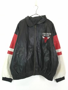 古着 90s USA製 NBA Chicago Bulls ブルズ パデット フェイクレザー ジャケット XL 古着