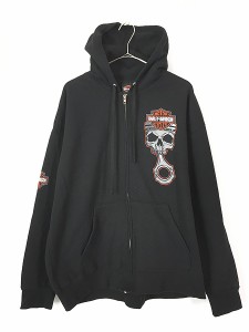 古着 Harley Davidson スカル 3面 プリント スウェット ジップ パーカー L 古着