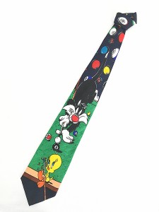 雑貨 古着 90s LOONEY TUNES トゥイーティー シルベスター ビリヤード キャラクター 総柄 ネクタイ 小物 古着