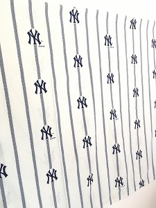 雑貨 古着 90s USA製 MLB New York Yankees ヤンキース ロゴ ストライプ ベッドシーツ カバー FULL 古着