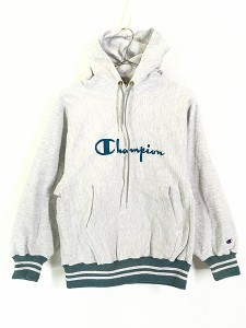 古着 90s USA製 Champion Reverse Weave BIG ロゴ リブライン リバース スウェット パーカー グレー M 古着