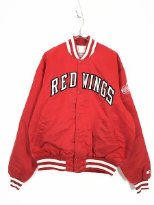 古着 90s USA製 NHL Detroit Red Wings レッドウィングス 光沢 サテン スタジャン ジャケット XL 古着