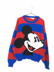 古着 90s Disney Mickey ミッキー BIG フェイス アクリル ニット セーター XL 古着