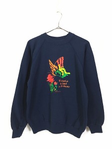 古着 90s USA製 「Teach」 蝶 バタフライ フラワー カラフル アート スウェット トレーナー L