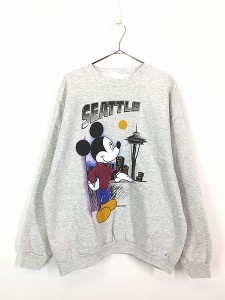 古着 90s Disney Mickey ミッキー SEATTLE シアトル スペースニードル スウェット トレーナー XL位 古着