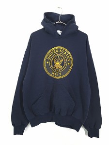 古着 90-00s USA製 Sofee 「US NAVY」 ミリタリー リフレクター スウェット パーカー L?B