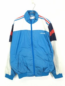 古着 80s adidas 裏地 天竺 ロゴ 刺しゅう トリコロール コットン ジャケット S 古着