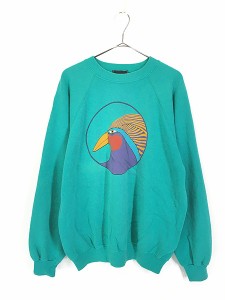 古着 90s USA製 Laurel Burch トリ カラフル アート スウェット トレーナー XL 古着