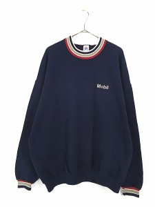 古着 90s USA製 Mobil 企業 刺しゅう リブライン スウェット トレーナー XXL 古着