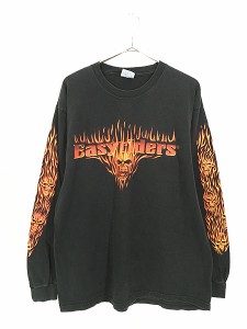 古着 Easyriders スカル ファイヤー パターン 長袖 Tシャツ ロンT L 古着