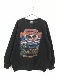 古着 90s USA製 「AMERICA STRIKES BACK」 フォト ミリタリー ヘビー ウェイト スウェット トレーナー L