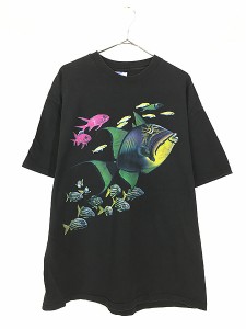 古着 90s USA製 深海 熱帯魚 カラフル おさかな Tシャツ XL 古着 古着