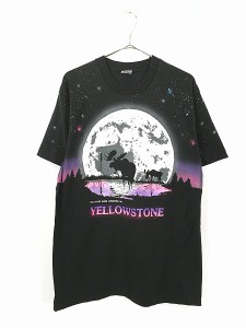 古着 90s USA製 ヘラジカ × 月 アニマル アート Tシャツ L 古着