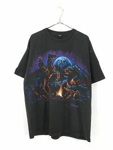 古着 90s USA製 クマ vs カウボーイ アニマル アート Tシャツ XL 古着