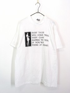 古着 90s 「Fairy Talens」 パロディー モノクロ フォト メッセージ Tシャツ L 古着