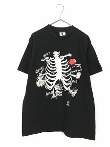 古着 90s USA製 骨 ボーン 飛び出す 手 ポップ アート Tシャツ L 古着