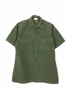 古着 70s 米軍 US 100%コットンサテン ミリタリー ユーティリティ シャツ 14 1/2 古着