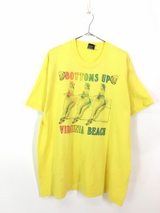 古着 80s USA製 「BOTTOMS UP VIRGINIA BEACH」 ネオン ビキニ 水着 Tシャツ XXL 古着