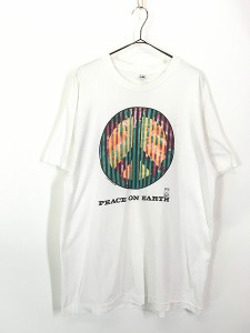 古着 90s USA製 PEACE ON EARTH 地球 × ピース マーク Tシャツ XL 古着