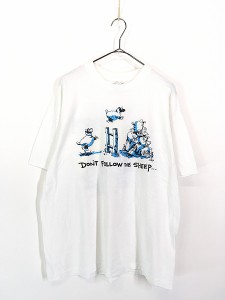 古着 90s USA製 ヒツジ 両面 アニマル ポップ アート Tシャツ XL 古着