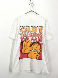 古着 90s Garfield ガーフィールド 「QUIT TALKING TO ME!」 メッセージ Tシャツ M 古着