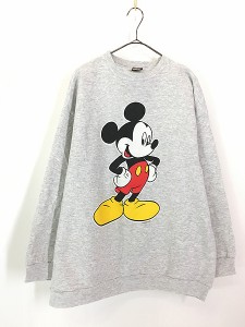 古着 90s USA製 Disney Mickey ミッキー BIG プリント スウェット トレーナー XL 古着