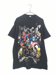 古着 MARVEL マーベル ヒーロー ヴィラン マルチ プリント Tシャツ L 古着