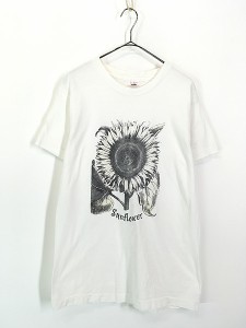 古着 90s USA製 ひまわり サンフラワー リアル グラフィック アート Tシャツ XL 古着