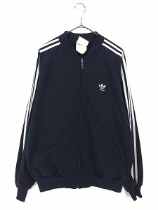 古着 80s adidas トレフォイル 刺しゅう 3ライン 光沢 ジャージ トップ L 古着