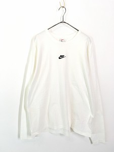 古着 90s NIKE センター スウォッシュ ロゴ 刺しゅう 長袖 Tシャツ ロンT グレー L 古着