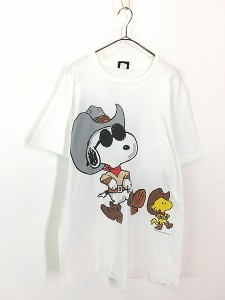 古着 90s USA製 Snoopy スヌーピー ウッドストック ウエスタン 両面 プリント Tシャツ L 古着