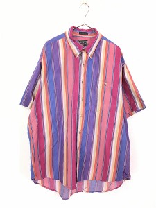 古着 90s CHAPS Ralph Lauren カラフル マルチ ストライプ 半袖 BD シャツ XL 古着