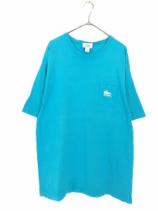 古着 80-90s IZOD LACOSTE ワニ ワンポイント ポケット Tシャツ ポケT 水色 XL 古着