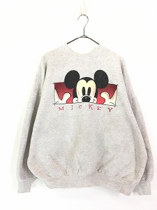 古着 90s USA製 Disney Mickey ミッキー スクエア プリント ヘビー スウェット トレーナー XXL 古着