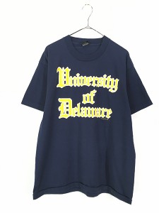 古着 80s USA製 University of Delaware 3段 カレッジ プリント Tシャツ XL 古着