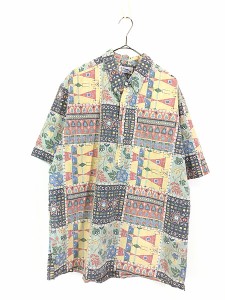 古着 90s Hawaii製 Reyn spooner オリエンタル マルチ タイル アロハ ハワイアン シャツ XXL 古着