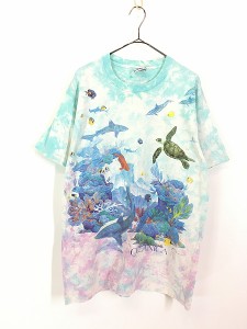 古着 90s USA製 LIQUID BLUE 深海 熱帯魚 おさかな タイダイ Tシャツ L 古着