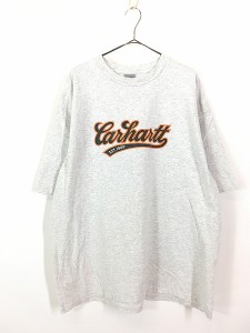 古着 Carhartt BIG ロゴ プリント Tシャツ グレー XL 古着