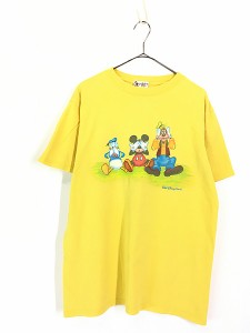 古着 90s USA製 Disney ドナルド ミッキー グーフィー 見ざる 言わざる 聞かざる Tシャツ M 古着