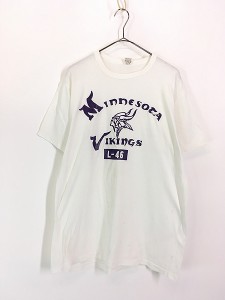 古着 70s USA製 Russell NFL Minnesota Vikings バイキングス 4段 プリント Tシャツ L 古着