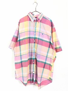 古着 90s Ralph Lauren カラフル マドラス チェック 半袖 BD シャツ L 古着