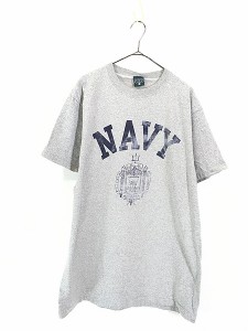 古着 90s USA製 MV Sport 「NAVY」 2段 霜降り ミリタリー ヘビー Tシャツ XL 古着?@