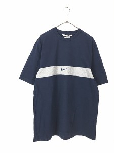 古着 NIKE センター スウォッシュ ロゴ ライン 切替 ラグラン Tシャツ L 古着