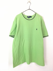 古着 Polo Ralph Lauren ワンポイント リブライン カノコ ポロシャツ ライム L 古着